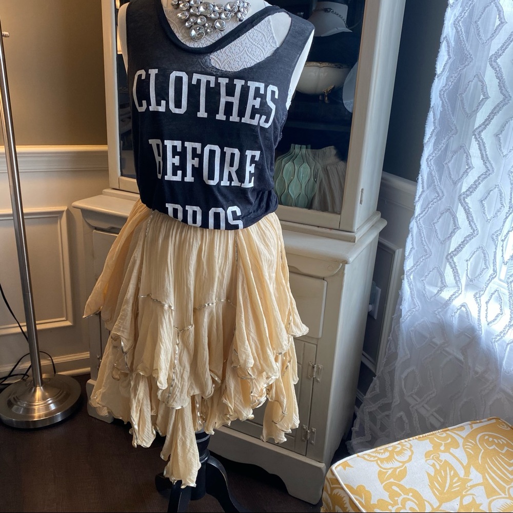 Free People Layered A-Line Skirt in Pale Yellow